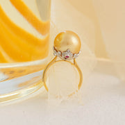 Natural South Sea Gold Pearl Diamond Ring 13.1mm d0.232ct,18K